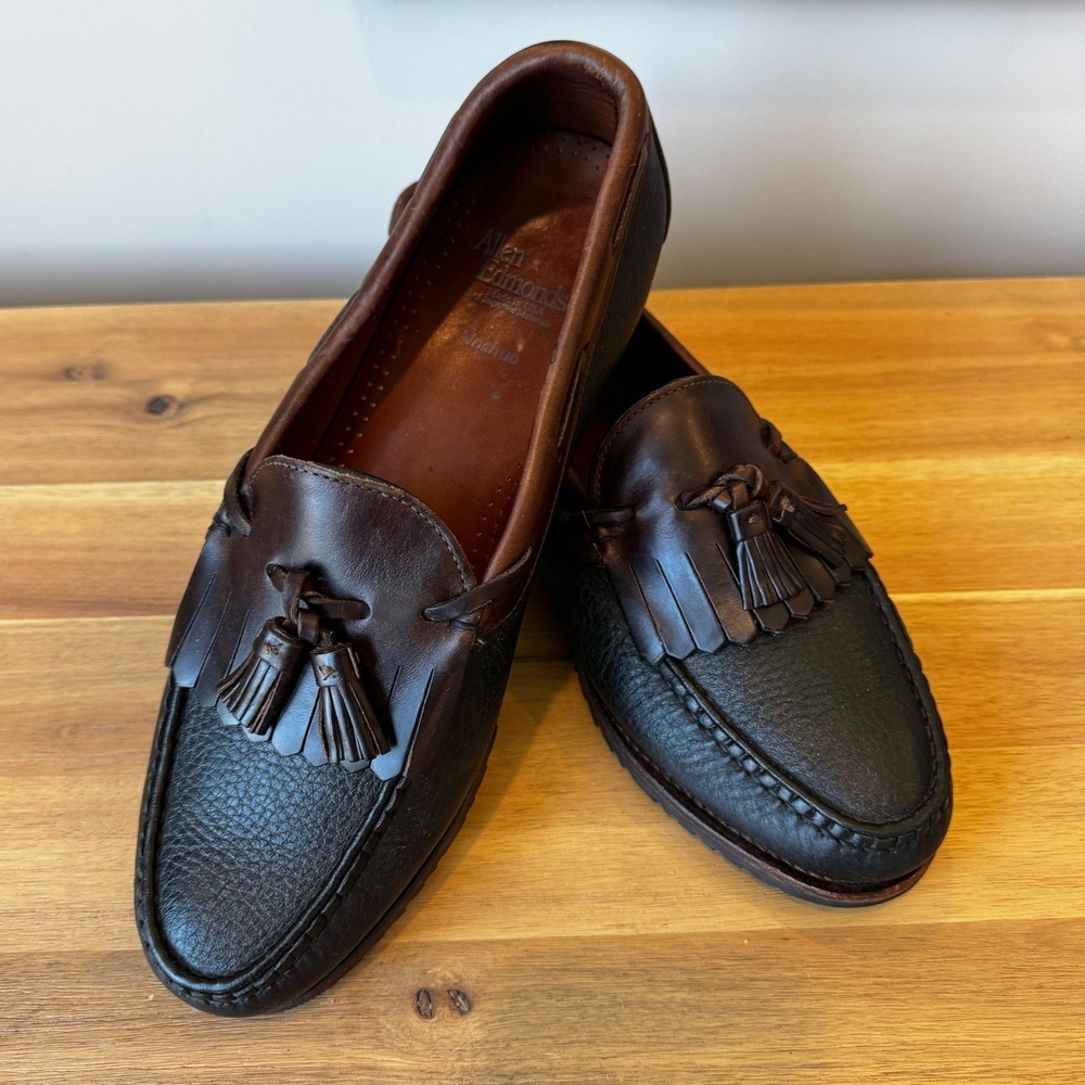 Allen Edmonds Nashua Men 10.5 D Brown Black Leather Kiltie Tassel Loafers 42250